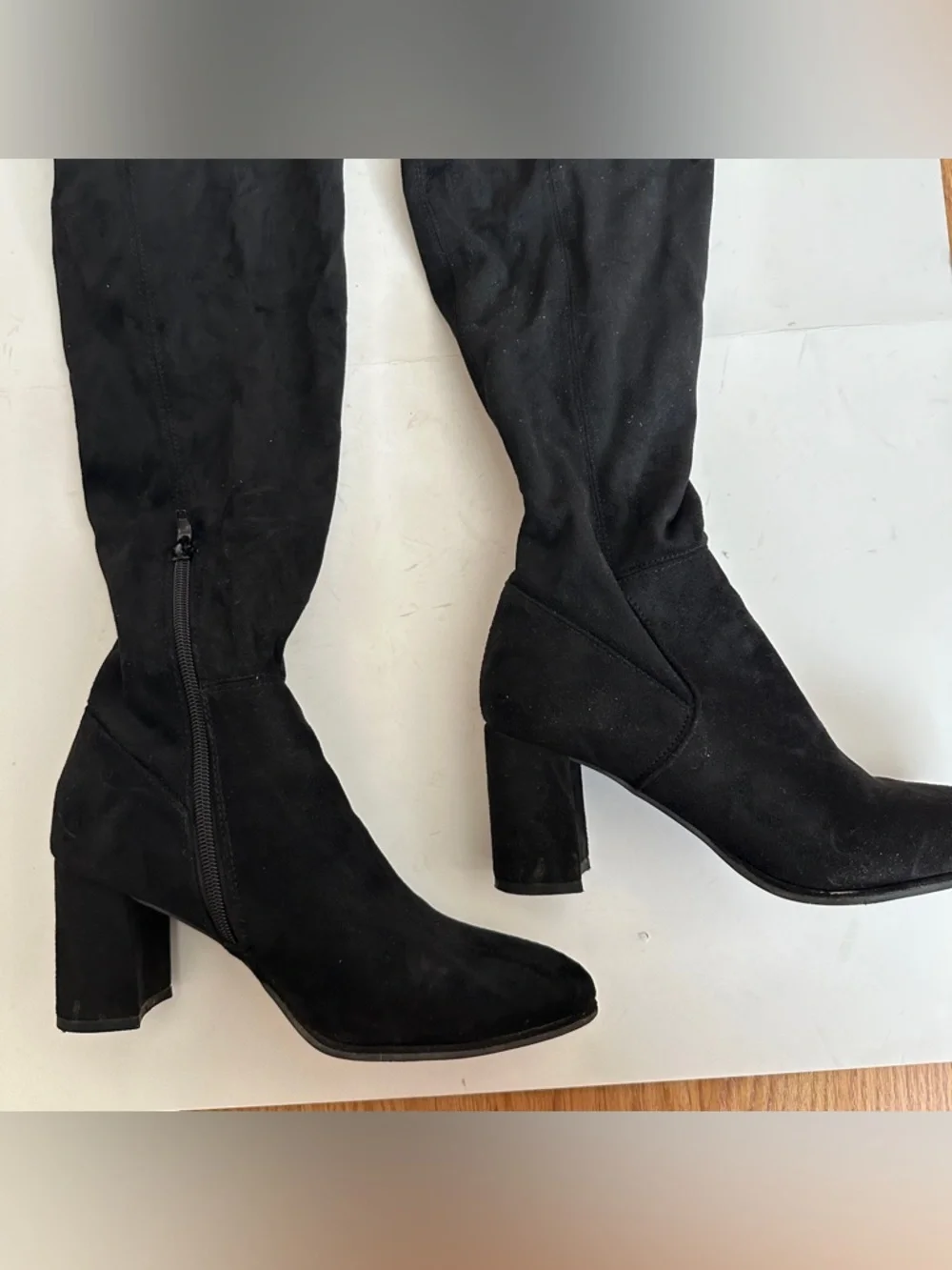 Nine West Women's Black Suede Velvet Over the Knee Block Heel Boots Size 7